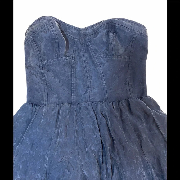 Rebecca Taylor Blue Silk Strapless Ocean Dress - Picture 3 of 11